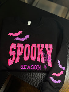 Spooky Glitter Embroidered Crew, T-Shirt OR Hoodie🦇💜💚