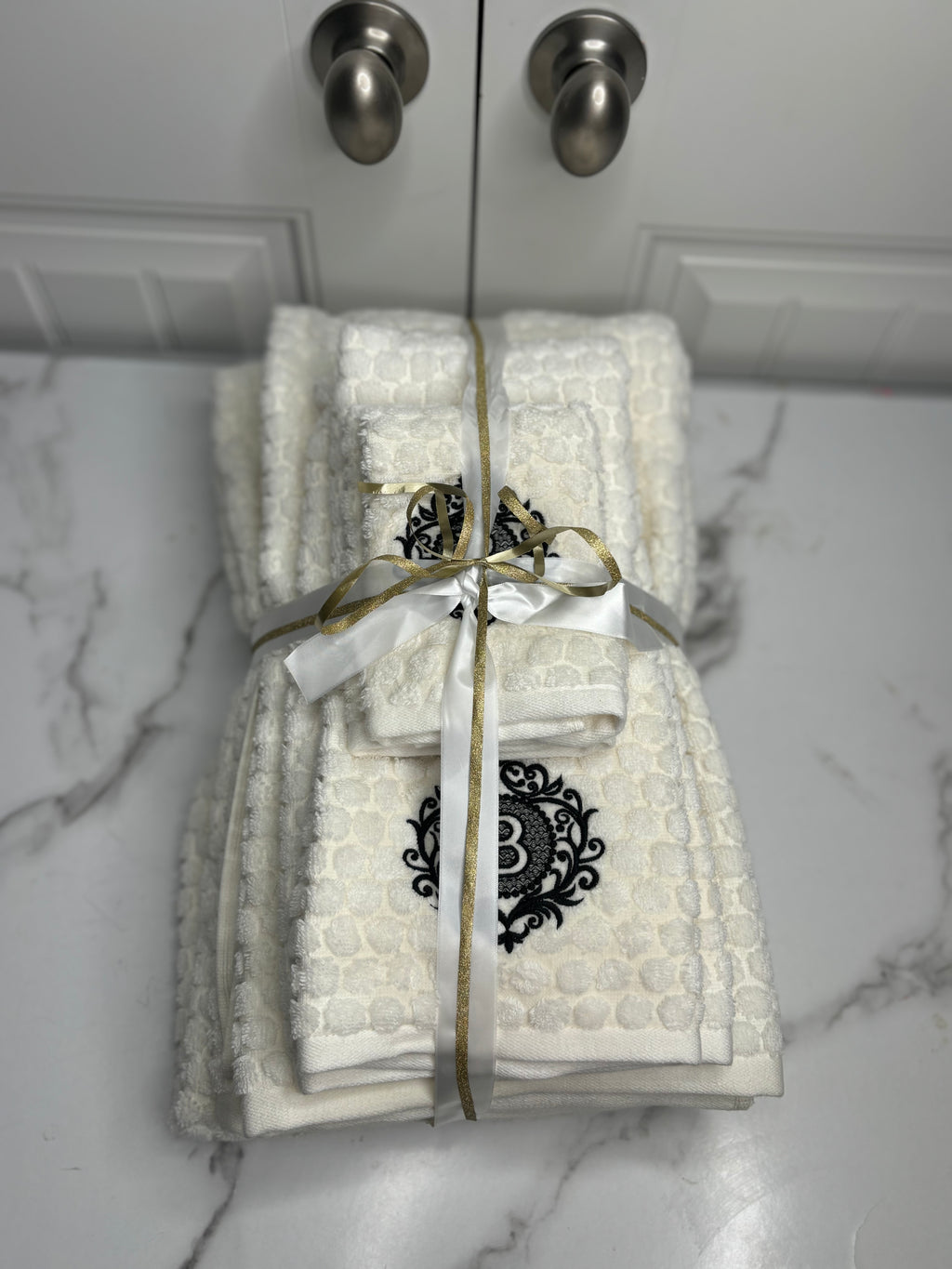 Customized White and Black towel set!