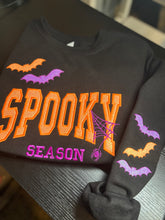 Load image into Gallery viewer, Spooky Glitter Embroidered Crew, T-Shirt OR Hoodie🦇💜💚