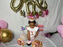 Load image into Gallery viewer, First Birthday Ruffle Sleeve Onesie!