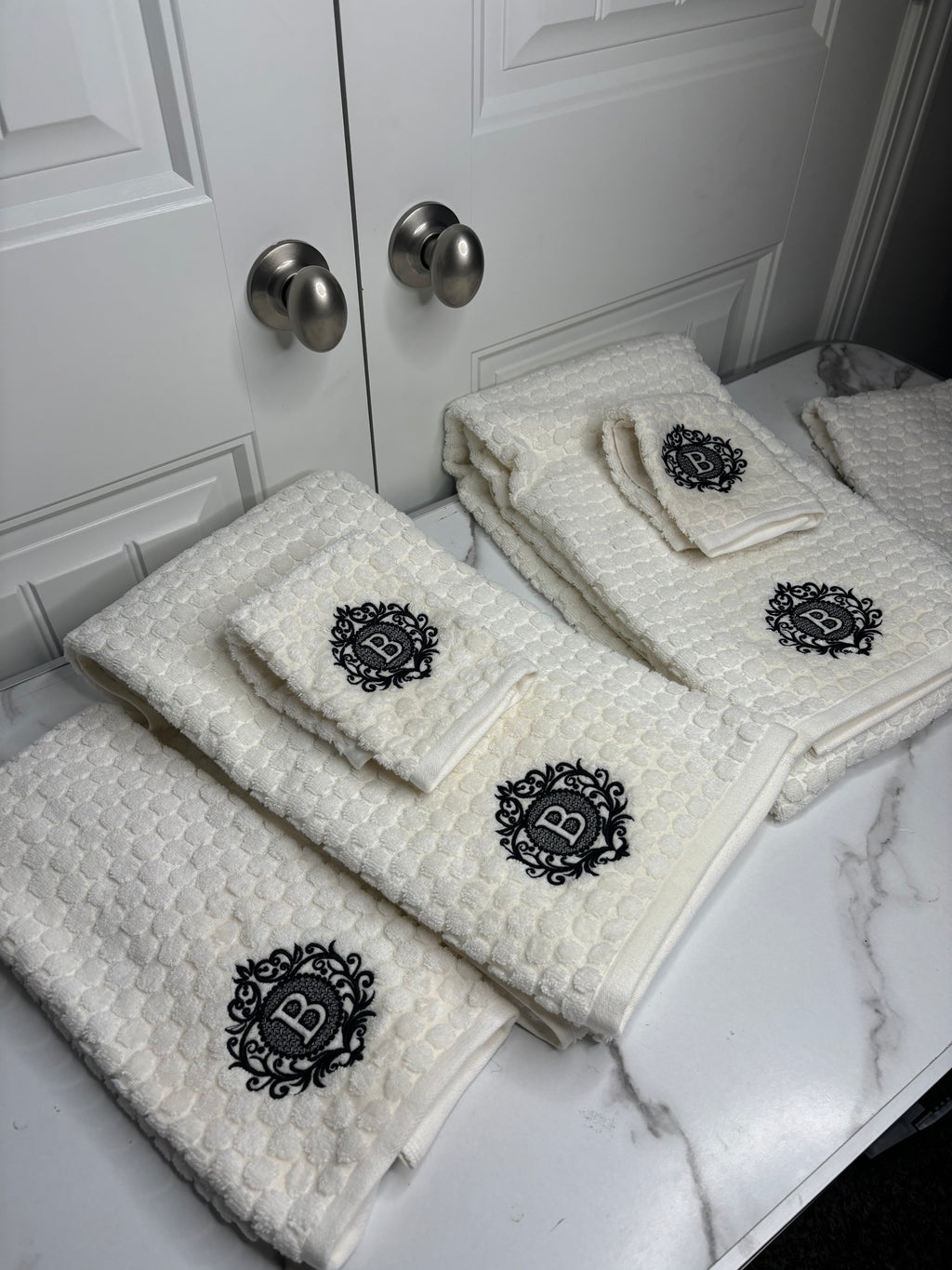 Customized White and Black towel set!