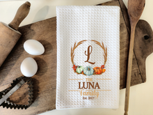 Load image into Gallery viewer, Custom Family Fall Wreath Tea Towels!