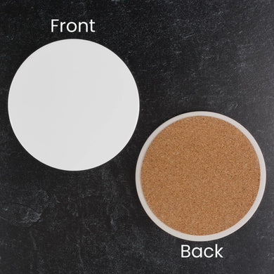 Coaster Ceramic Circle & Cork Pad - White Glossy (12 Coasters)