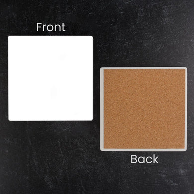 Coaster Ceramic Square  & Cork Pad - White Glossy (12 Coasters)