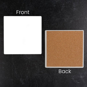 Coaster Ceramic Square  & Cork Pad - White Glossy (12 Coasters)