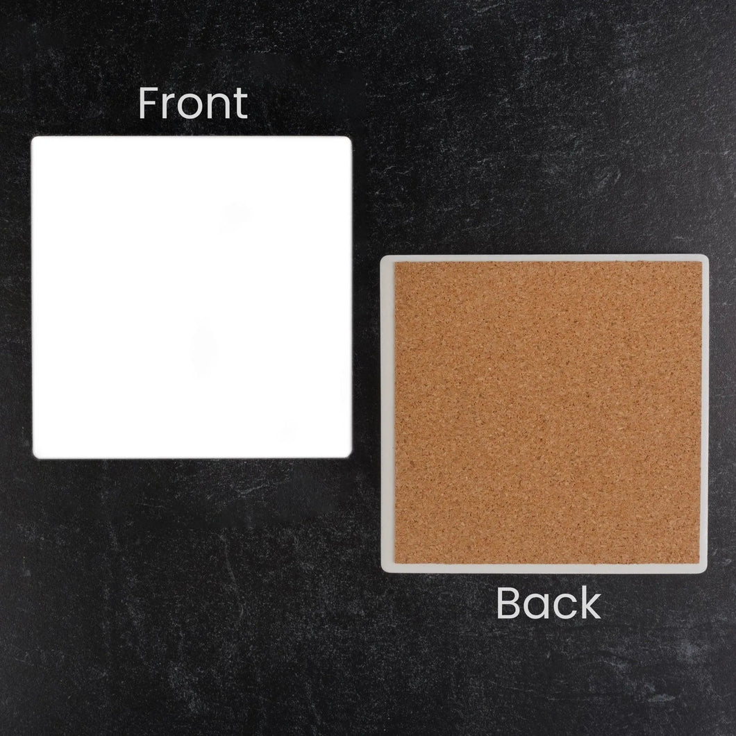 Coaster Ceramic Square  & Cork Pad - White Glossy (12 Coasters)