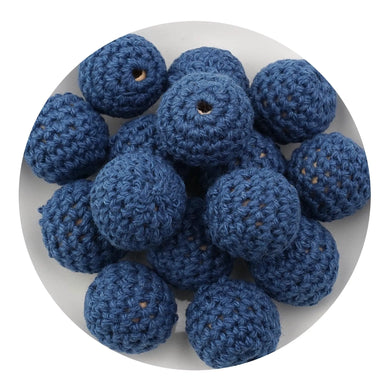 Crochet Wood Bead - Navy Blue